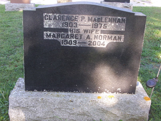 Photo of headstones/Clarence P McLennan 1903-1975 hdstn Brockton - Purdy cemetery ON